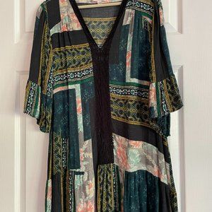 Anthropologie Maeve dress, L, black/green/yellow